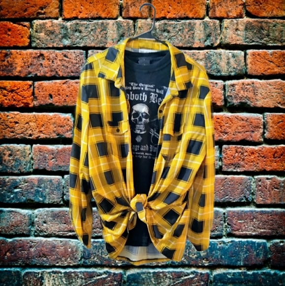 Tops - Black & Yellow grungy flannel